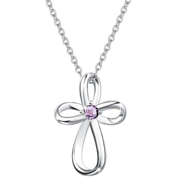 Sterling Silver 925 Rose Gold Tone Heart Amethyst CZ Infinity Love Loop Necklace